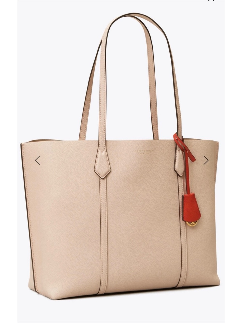 $398 Tory Burch Perry Grey Pebble Leather Triple Compartment Tote/Shoulder Bag